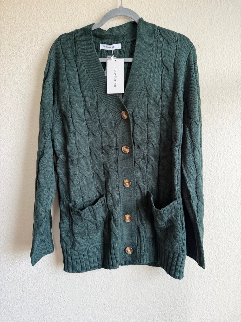 Forest Green Cable Knit Button Cardigan